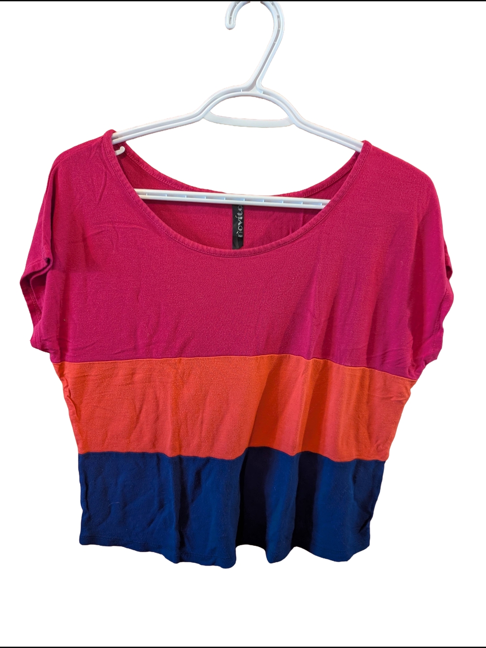 Colorblock Scoop Neck Women’s Top - Pink/Orange/Blue